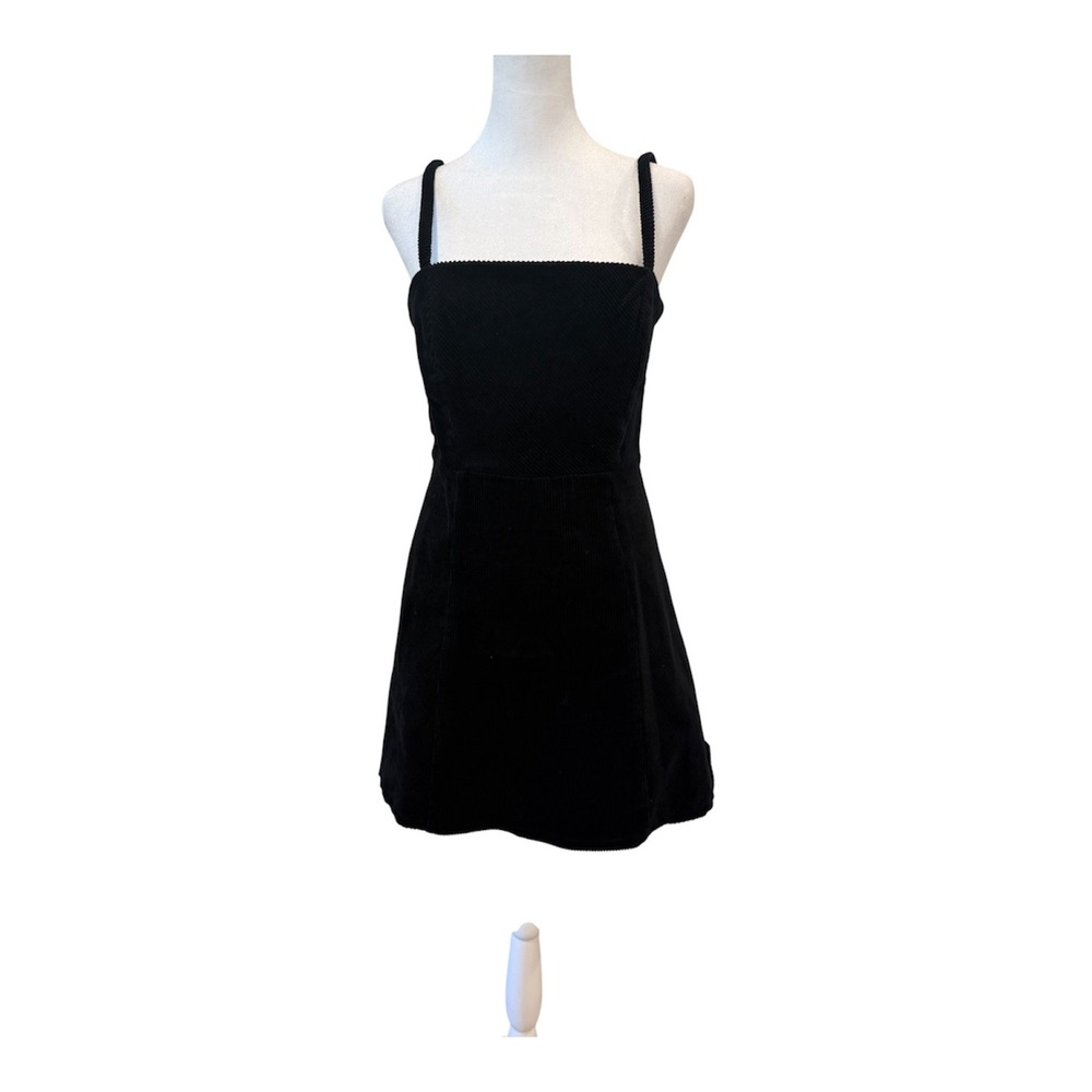 Forever 21 Black Corduroy Square Neck Sleeveless Overalls Pinafore Dress M